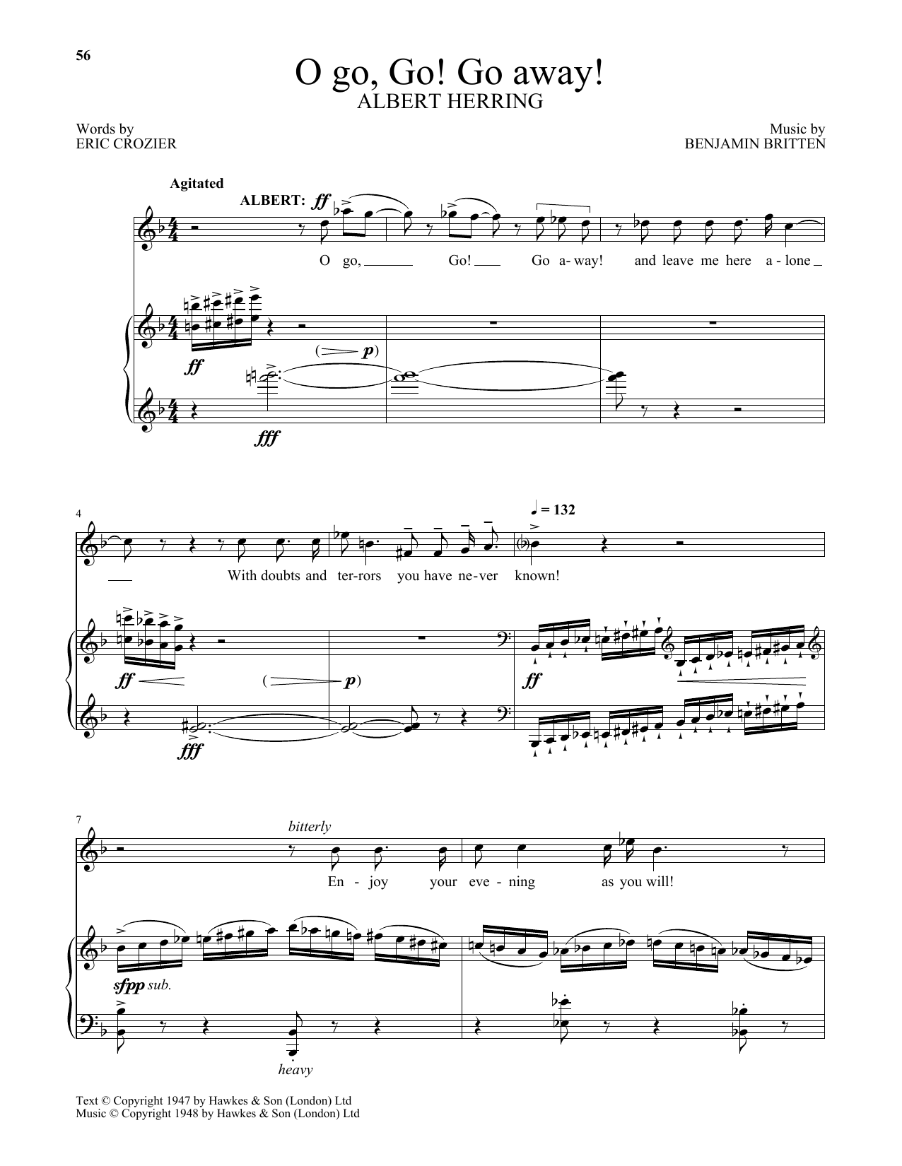 Benjamin Britten O go, Go! Go away! (from Albert Herring) sheet music, chords, lyrics - Printable PDF for Piano & Vocal