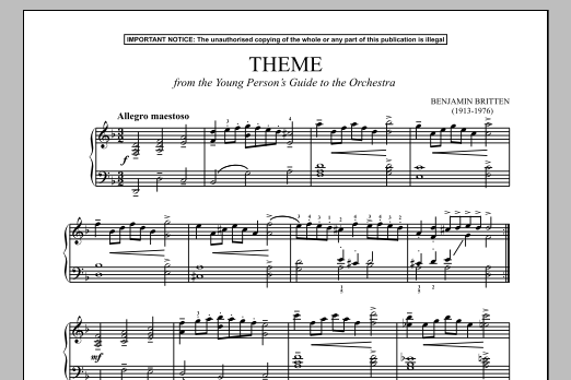 Benjamin Britten The Young Person's Guide To The Orchestra, Op. 34 (Theme) sheet music, chords, lyrics - Printable PDF for Piano
