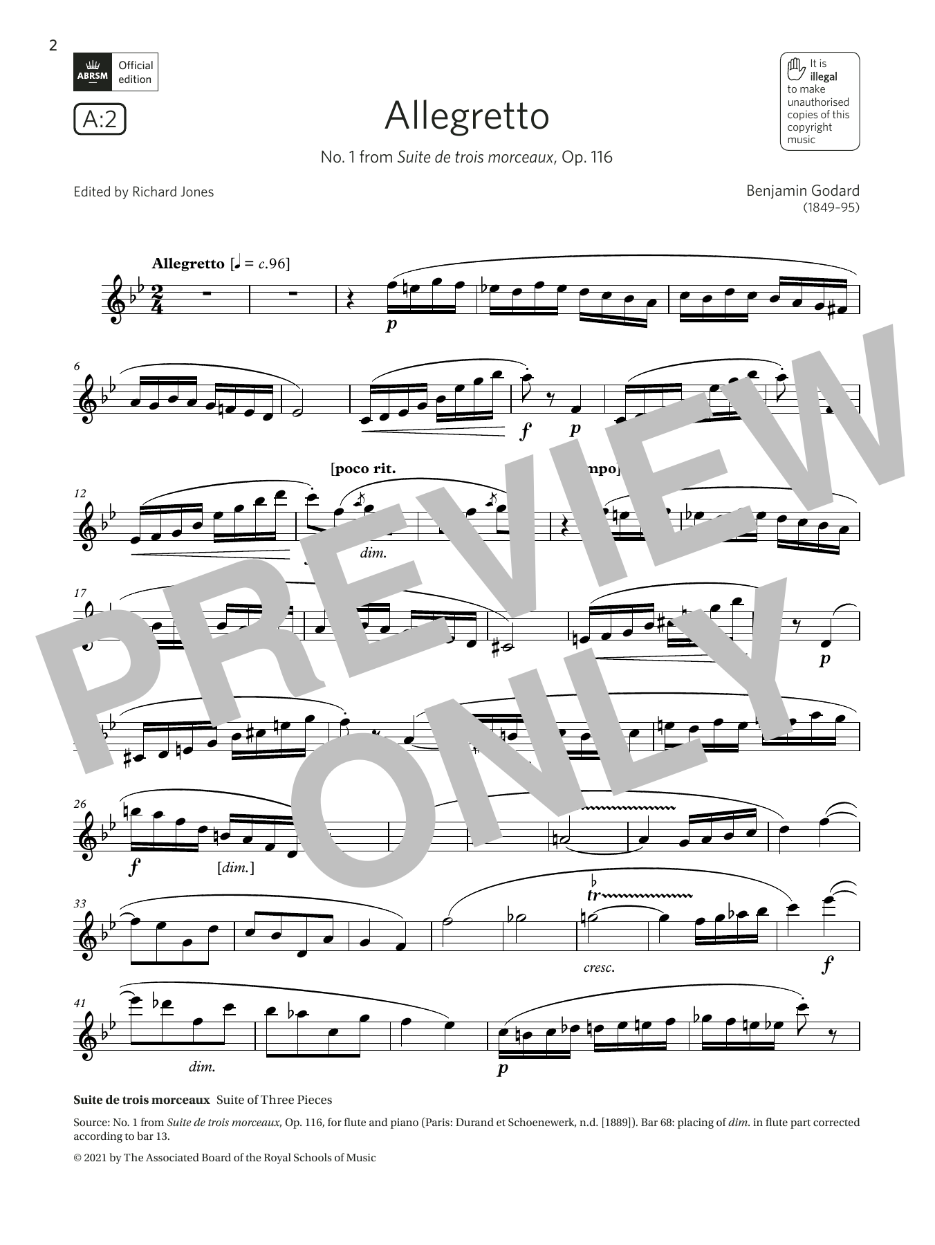 Benjamin Godard Allegretto (from Suite de trois morceaux) (Grade 6 List A2 from the ABRSM Flute syllabus from 2022) sheet music, chords, lyrics - Printable PDF for Flute Solo
