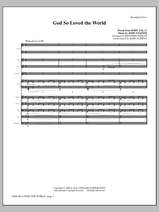 Benjamin Harlan God So Loved The World Chamber Orchestra - Full Score sheet music, chords, lyrics - Printable PDF for Choir Instrumental Pak