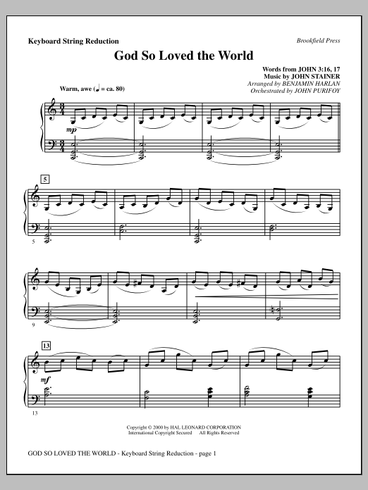 Benjamin Harlan God So Loved The World Chamber Orchestra - Keyboard String Reduction sheet music, chords, lyrics - Printable PDF for Choir Instrumental Pak