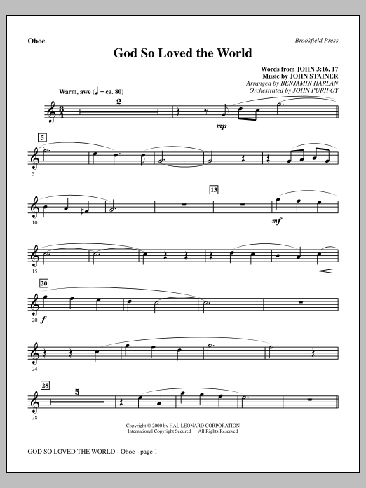 Benjamin Harlan God So Loved The World Chamber Orchestra - Oboe sheet music, chords, lyrics - Printable PDF for Choir Instrumental Pak