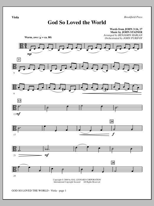 Benjamin Harlan God So Loved The World Chamber Orchestra - Viola sheet music, chords, lyrics - Printable PDF for Choir Instrumental Pak