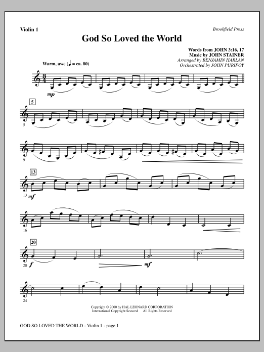 Benjamin Harlan God So Loved The World Chamber Orchestra - Violin 1 sheet music, chords, lyrics - Printable PDF for Choir Instrumental Pak