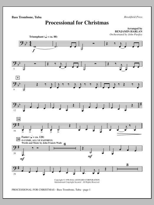 Benjamin Harlan Processional For Christmas - Bass Trombone/Tuba sheet music, chords, lyrics - Printable PDF for Choir Instrumental Pak