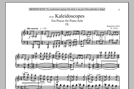 Benjamin Lees Kaleidoscopes, Ten Pieces For Piano Solo, IX. sheet music, chords, lyrics - Printable PDF for Piano