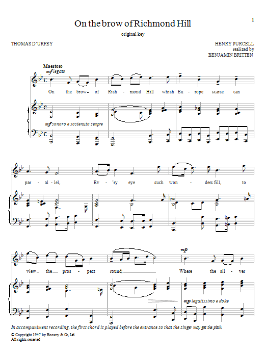 Learn to play Benjamin Britten On The Brow Of Richmond Hill sheet music for Piano & Vocal in minutes. Benjamin Britten On The Brow Of Richmond Hill sheet music notes and chords