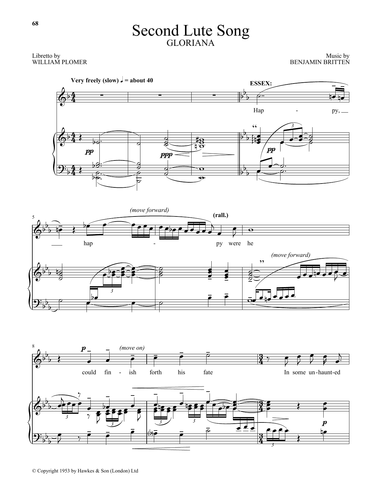 Learn to play Benjamin Britten Second Lute Song (from Gloriana) sheet music for Piano & Vocal in minutes. Benjamin Britten Second Lute Song (from Gloriana) sheet music preview music notes and score for Piano & Vocal including 4 page(s)