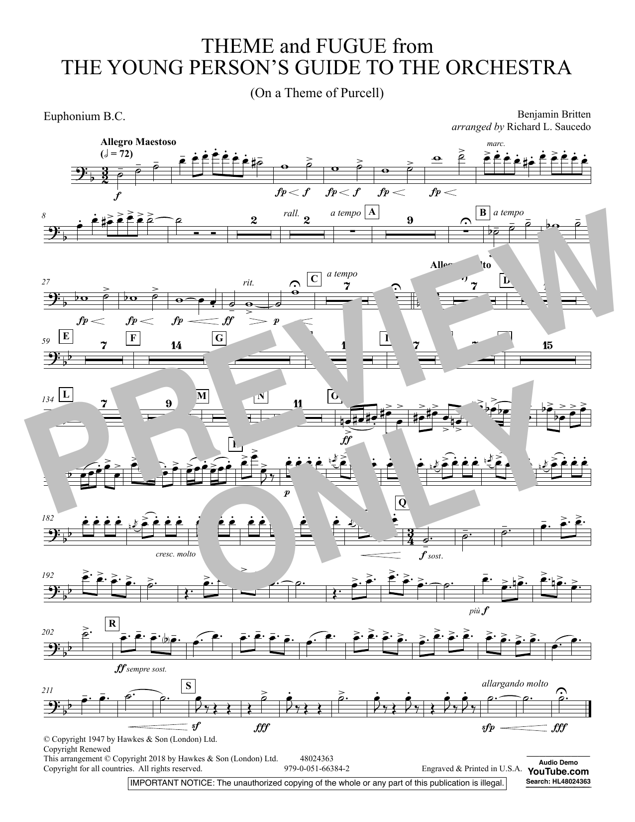 Learn to play Benjamin Britten Theme and Fugue from The Young Person's Guide to the Orchestra - Euphonium in Bass Clef sheet music for Concert Band in minutes. Benjamin Britten Theme and Fugue from The Young Person's Guide to the Orchestra - Euphonium in Bass Clef sheet music preview music notes and score for Concert Band including 1 page(s)