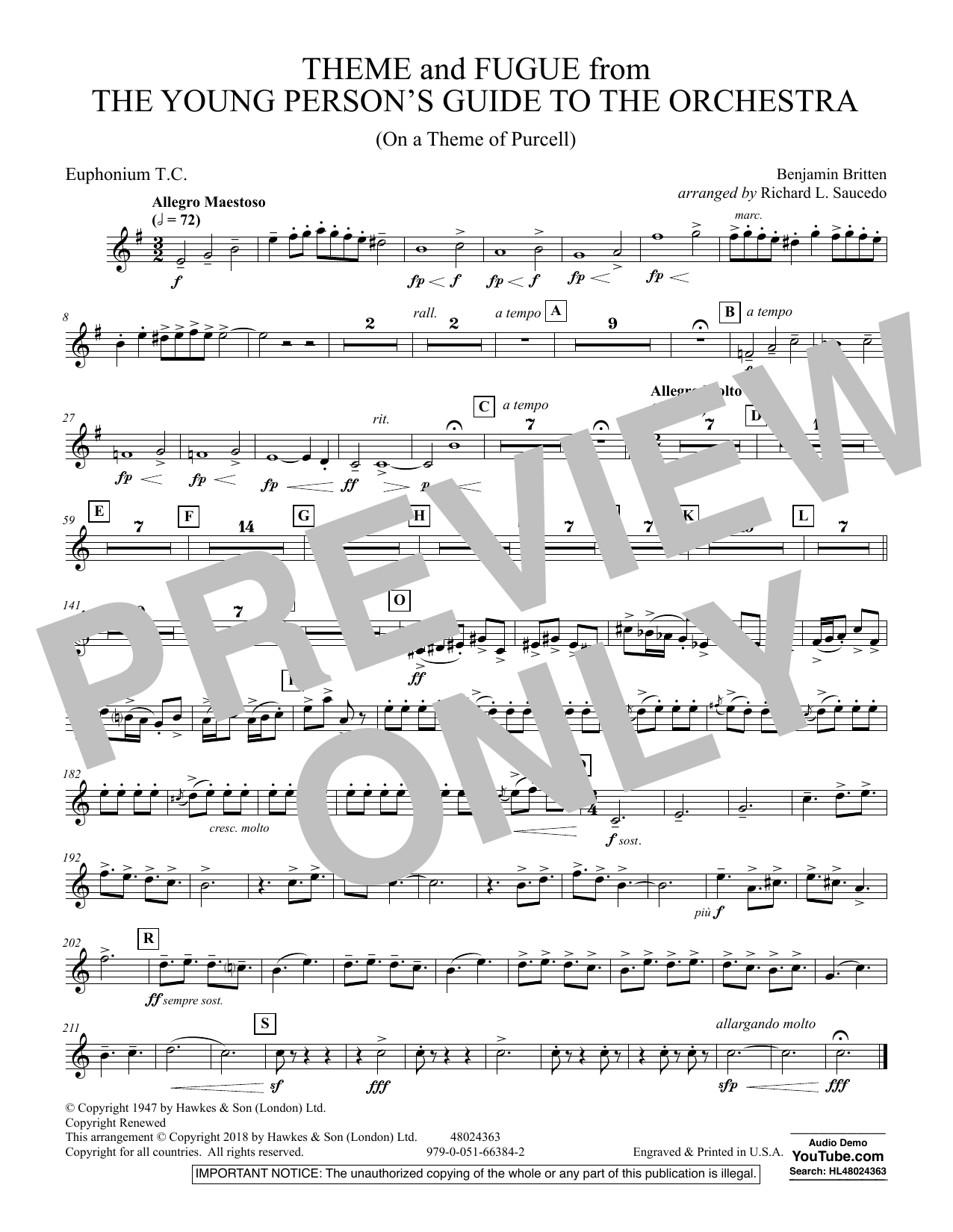 Learn to play Benjamin Britten Theme and Fugue from The Young Person's Guide to the Orchestra - Euphonium in Treble Clef sheet music for Concert Band in minutes. Benjamin Britten Theme and Fugue from The Young Person's Guide to the Orchestra - Euphonium in Treble Clef sheet music preview music notes and score for Concert Band including 1 page(s)