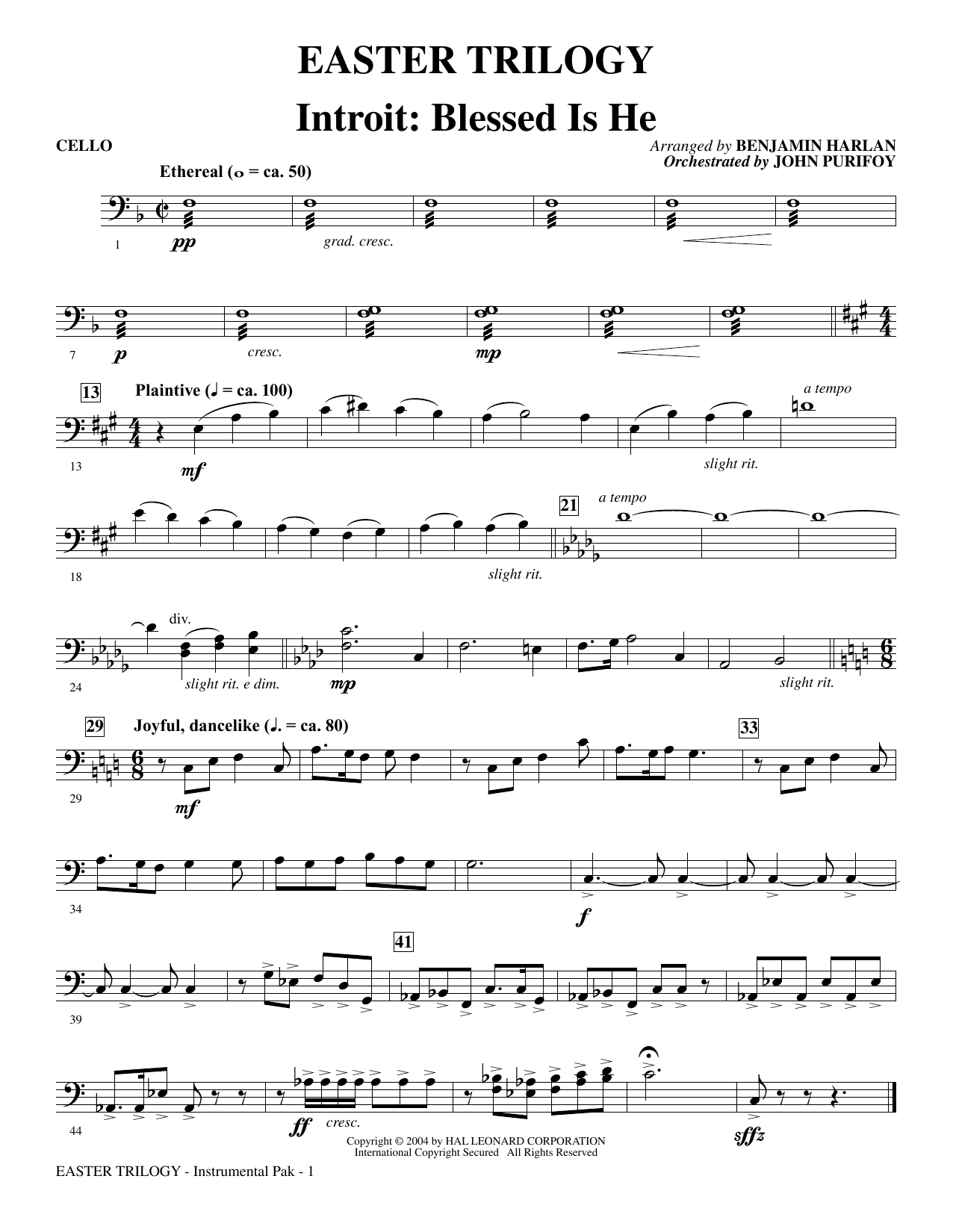 Benjamin Harlan Easter Trilogy: A Cantata in Three Suites (Chamber Orchestra) - Cello sheet music preview music notes and score for Choir Instrumental Pak including 15 page(s)
