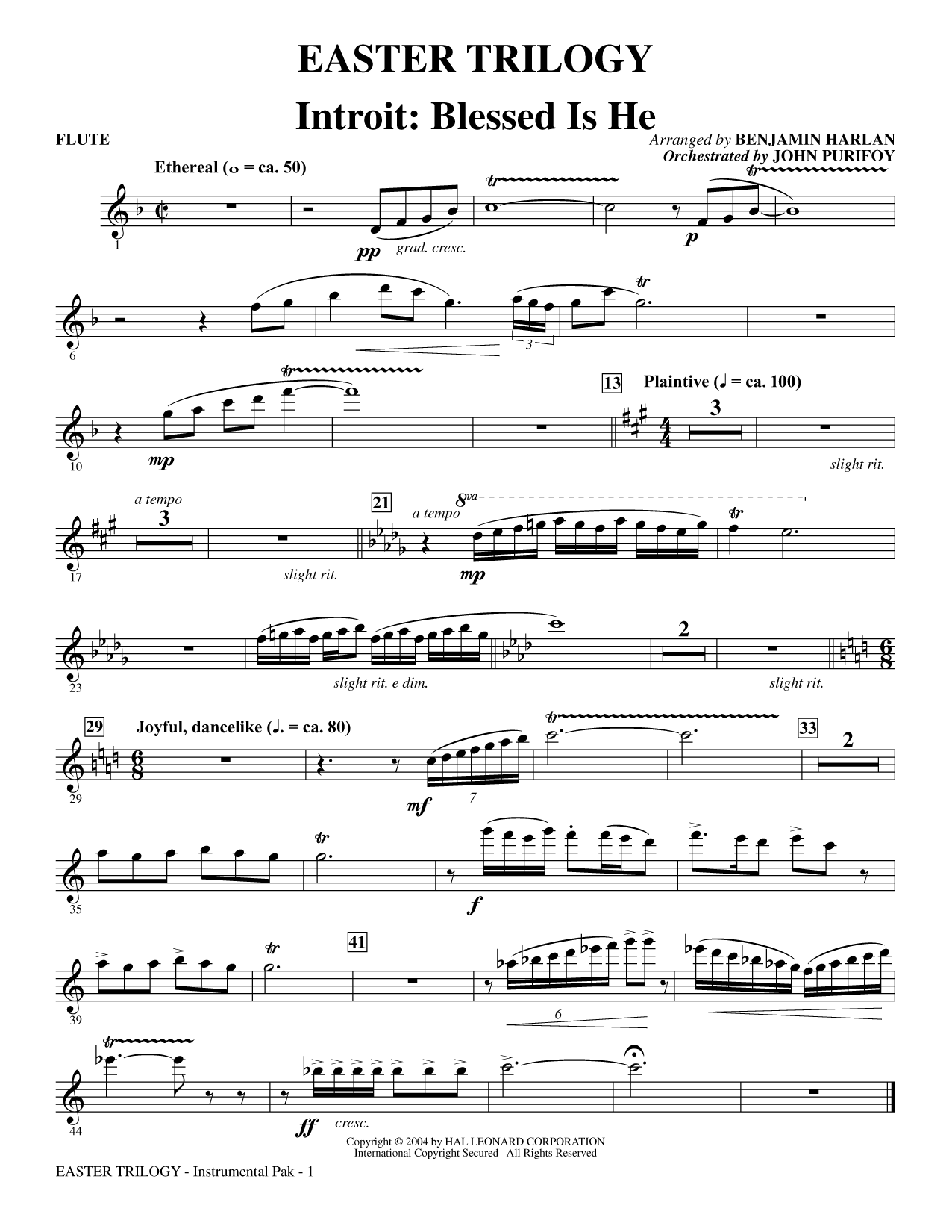 Benjamin Harlan Easter Trilogy: A Cantata in Three Suites (Chamber Orchestra) - Flute sheet music preview music notes and score for Choir Instrumental Pak including 13 page(s)