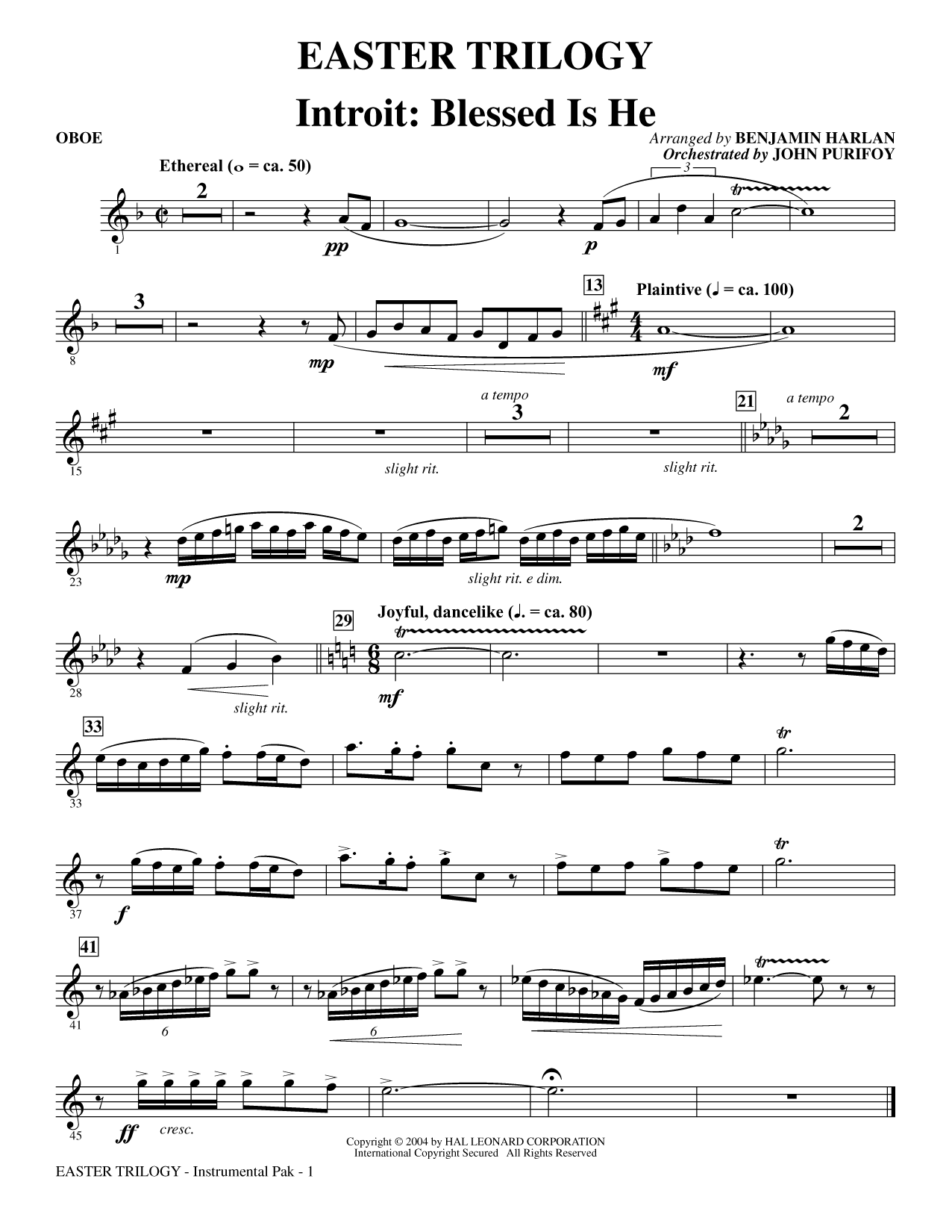 Learn to play Benjamin Harlan Easter Trilogy: A Cantata in Three Suites (Chamber Orchestra) - Oboe sheet music for Choir Instrumental Pak in minutes. Benjamin Harlan Easter Trilogy: A Cantata in Three Suites (Chamber Orchestra) - Oboe sheet music preview music notes and score for Choir Instrumental Pak including 13 page(s)
