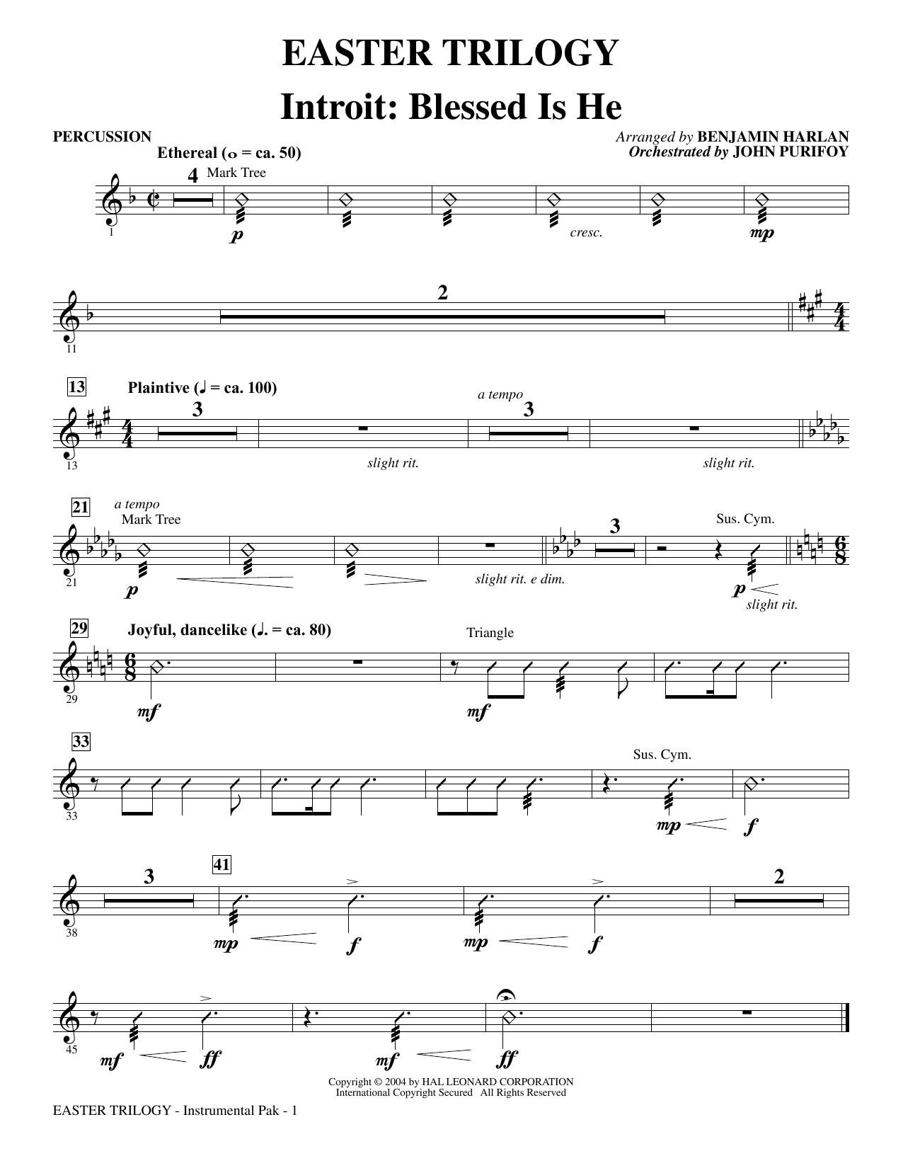 Benjamin Harlan Easter Trilogy: A Cantata in Three Suites (Chamber Orchestra) - Percussion sheet music preview music notes and score for Choir Instrumental Pak including 8 page(s)