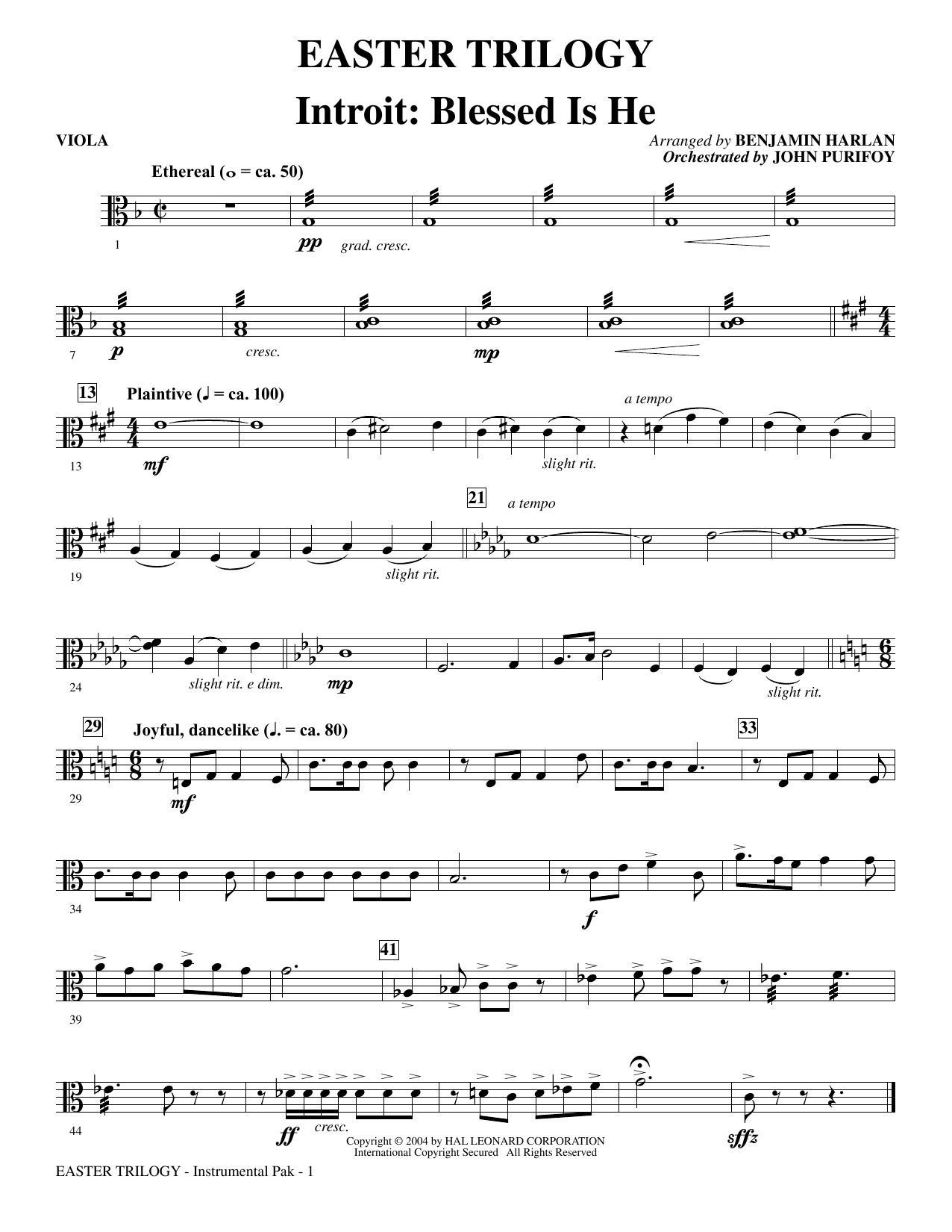 Benjamin Harlan Easter Trilogy: A Cantata in Three Suites (Chamber Orchestra) - Viola sheet music preview music notes and score for Choir Instrumental Pak including 16 page(s)