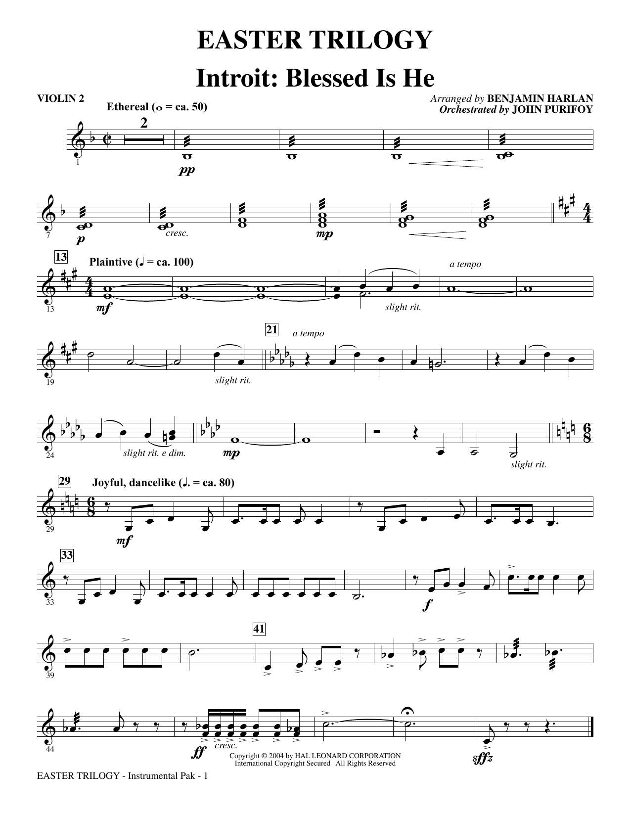 Learn to play Benjamin Harlan Easter Trilogy: A Cantata in Three Suites (Chamber Orchestra) - Violin 2 sheet music for Choir Instrumental Pak in minutes. Benjamin Harlan Easter Trilogy: A Cantata in Three Suites (Chamber Orchestra) - Violin 2 sheet music preview music notes and score for Choir Instrumental Pak including 16 page(s)