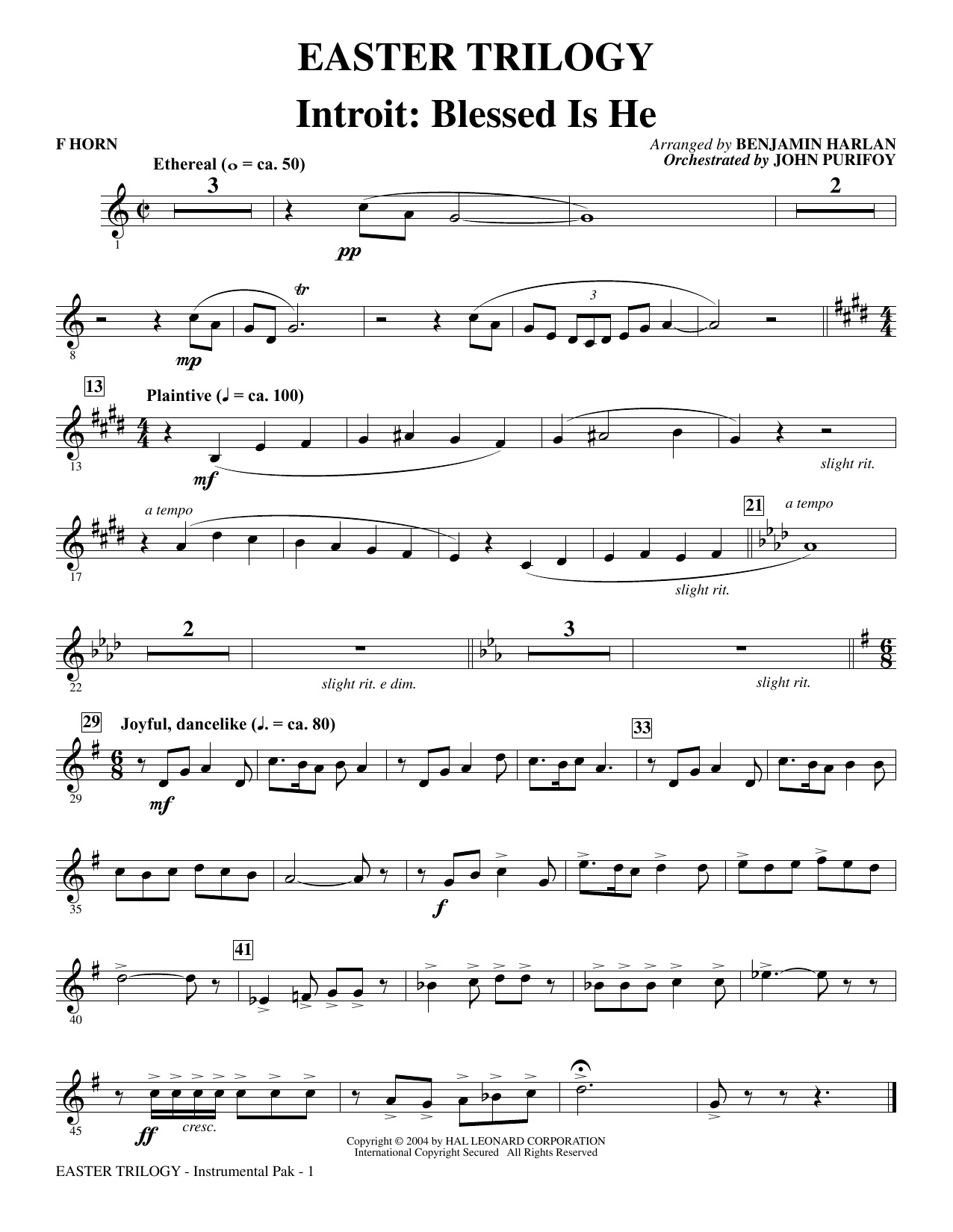 Learn to play Benjamin Harlan Easter Trilogy: A Cantata in Three Suites (Full Orchestra) - F Horn sheet music for Choir Instrumental Pak in minutes. Benjamin Harlan Easter Trilogy: A Cantata in Three Suites (Full Orchestra) - F Horn sheet music preview music notes and score for Choir Instrumental Pak including 16 page(s)