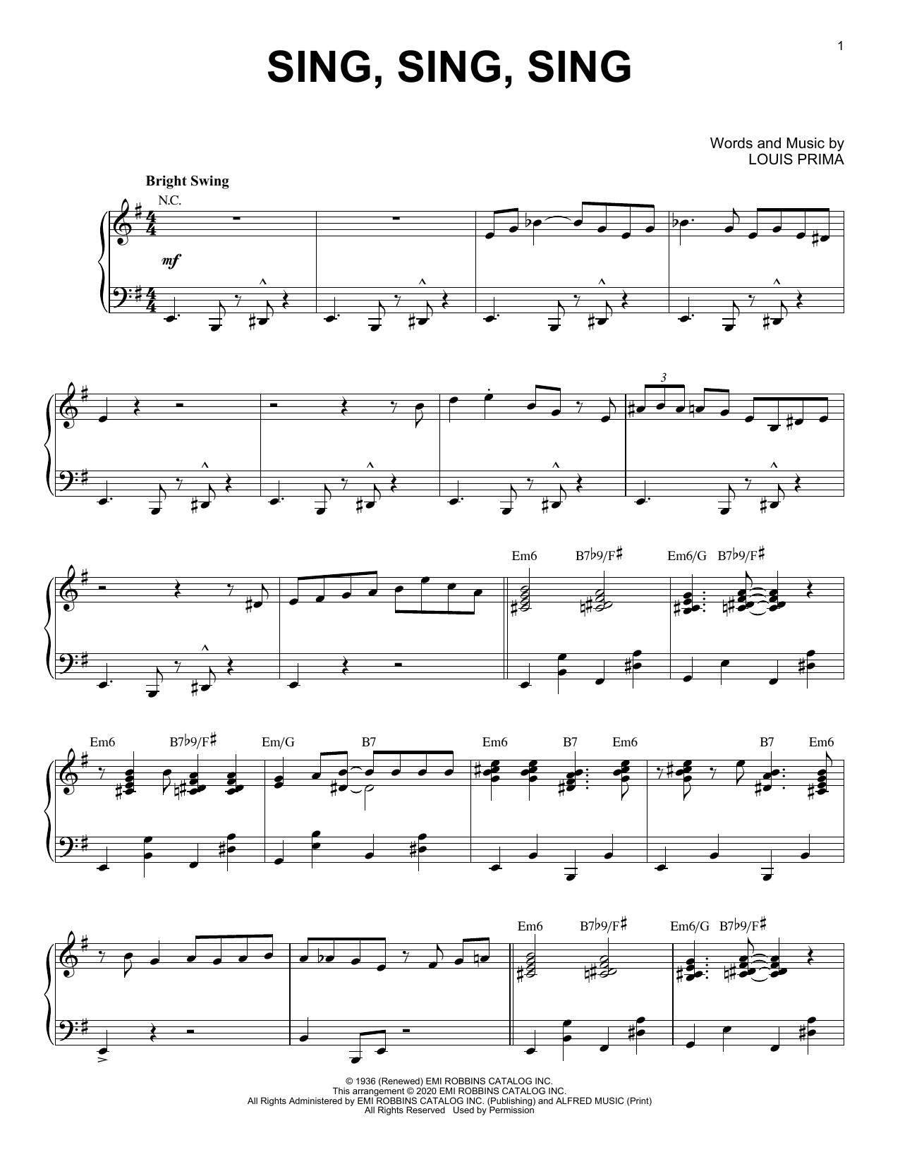 Benny Goodman Sing, Sing, Sing [Jazz version] (arr. Brent Edstrom) sheet music, chords, lyrics - Printable PDF for Piano Solo