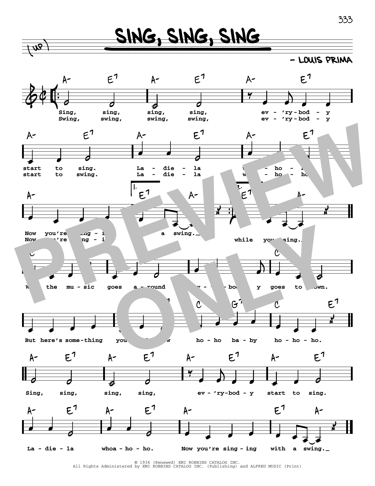 Benny Goodman Sing, Sing, Sing (Low Voice) sheet music, chords, lyrics - Printable PDF for Real Book – Melody, Lyrics & Chords