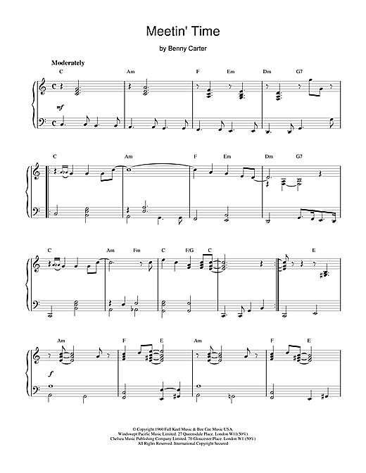 Learn to play Benny Carter Meetin' Time sheet music for Piano in minutes. Benny Carter Meetin' Time sheet music notes and chords