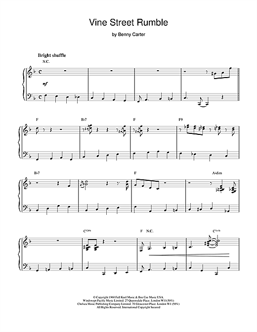 Learn to play Benny Carter Vine Street Rumble sheet music for Piano in minutes. Benny Carter Vine Street Rumble sheet music notes and chords