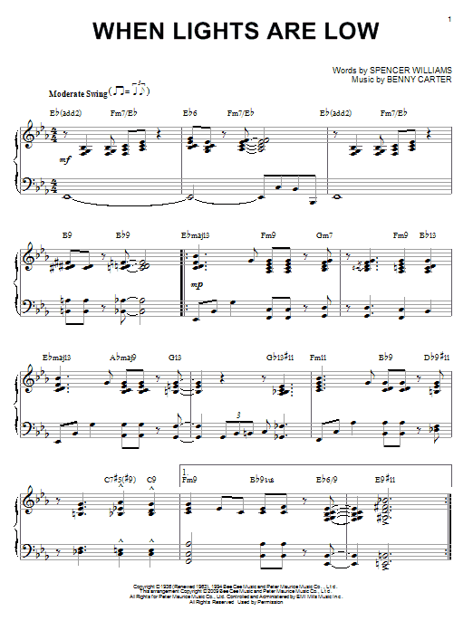 Learn to play Benny Carter When Lights Are Low sheet music for Piano in minutes. Benny Carter When Lights Are Low sheet music preview music notes and score for Piano including 4 page(s)