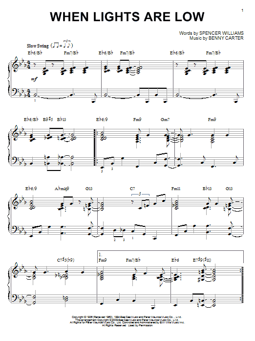 Learn to play Benny Carter When Lights Are Low sheet music for Piano in minutes. Benny Carter When Lights Are Low sheet music notes and chords