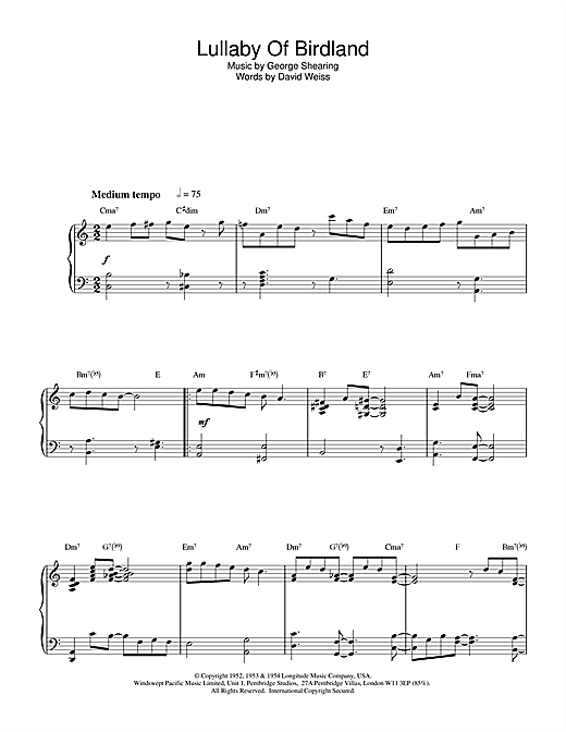 Learn to play Benny Golson Lullaby Of Birdland sheet music for Piano in minutes. Benny Golson Lullaby Of Birdland sheet music notes and chords