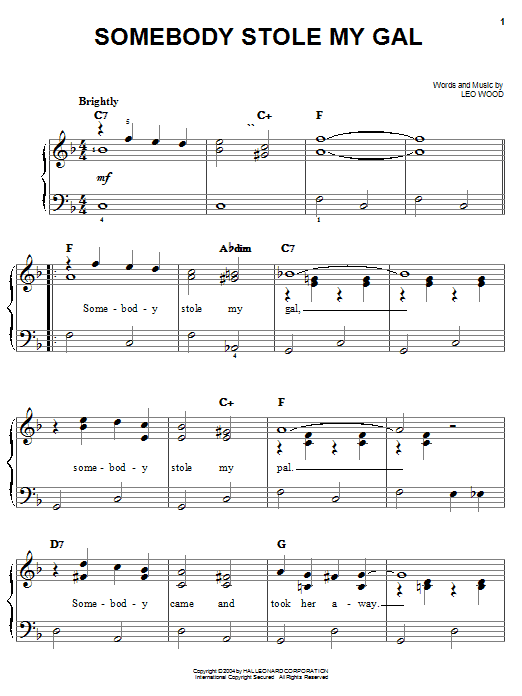 Learn to play Benny Goodman Somebody Stole My Gal sheet music for Easy Piano in minutes. Benny Goodman Somebody Stole My Gal sheet music preview music notes and score for Easy Piano including 3 page(s)