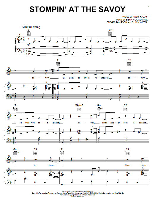 Benny Goodman Stompin' At The Savoy sheet music preview music notes and score for Piano, Vocal & Guitar (Right-Hand Melody) including 3 page(s)