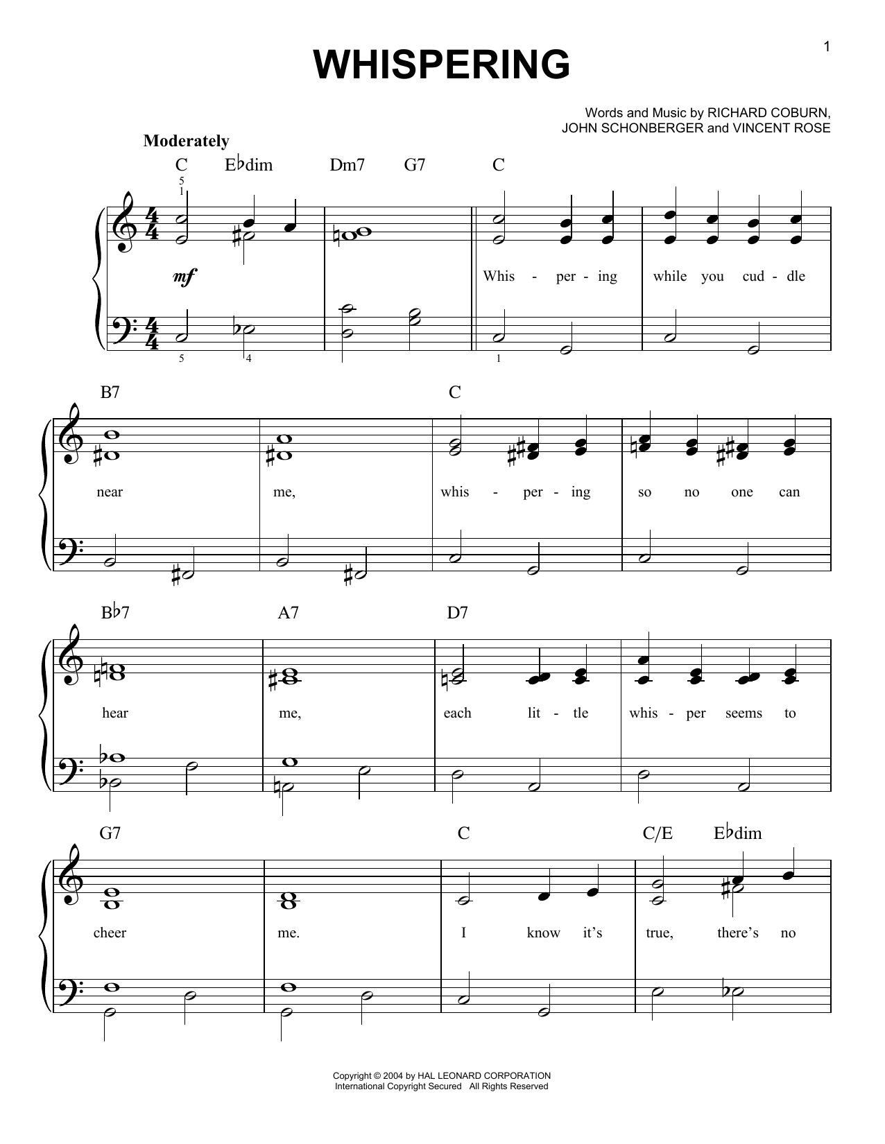 Learn to play Benny Goodman Whispering sheet music for Easy Piano in minutes. Benny Goodman Whispering sheet music preview music notes and score for Easy Piano including 2 page(s)