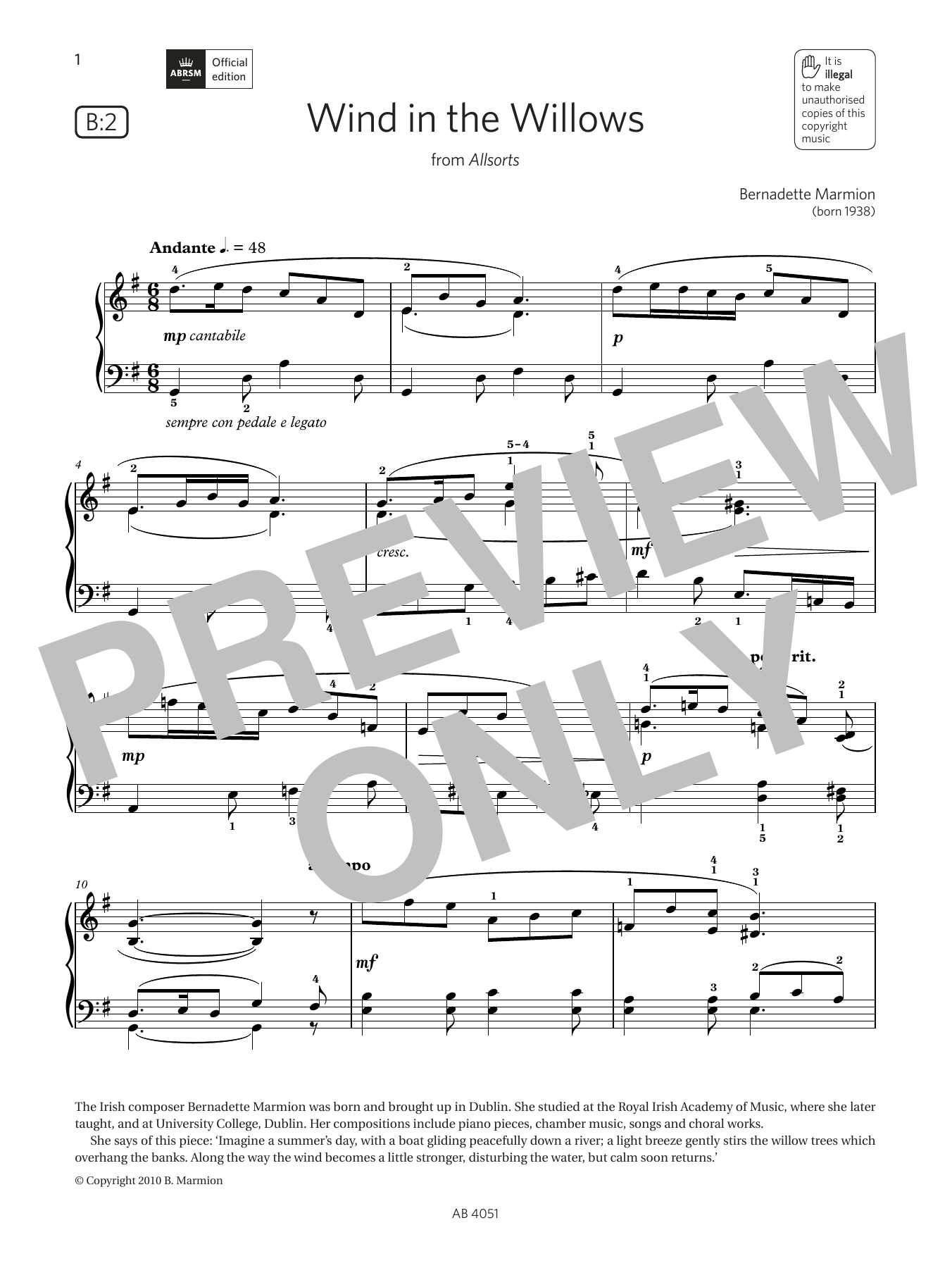 Bernadette Marmion Wind in the Willows (Grade 5, list B2, from the ABRSM Piano Syllabus 2023 & 2024) sheet music, chords, lyrics - Printable PDF for Piano Solo