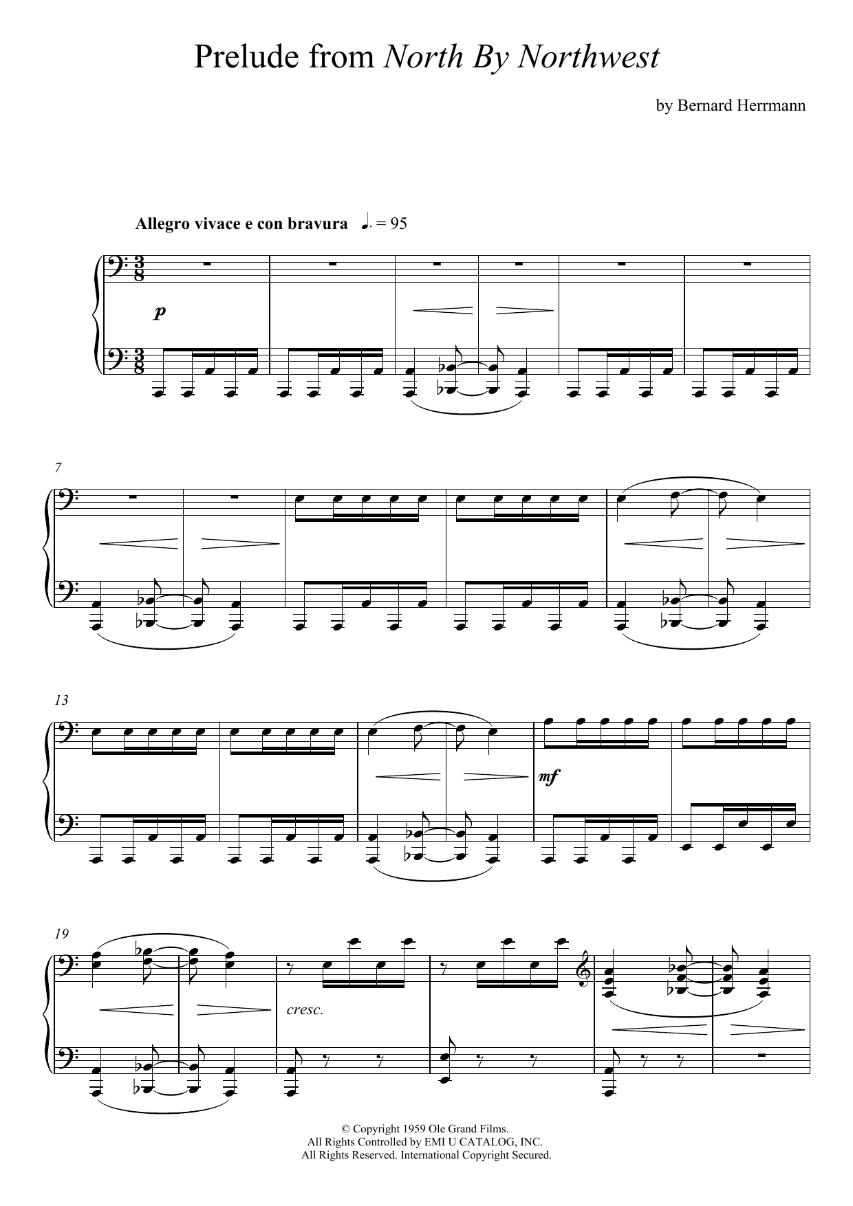Bernard Herrmann Prelude From North By Northwest sheet music, chords, lyrics - Printable PDF for Piano