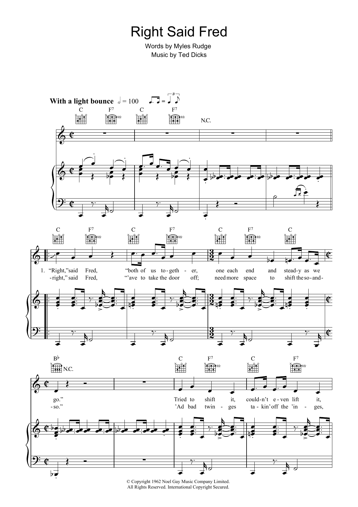 Learn to play Bernard Cribbins Right Said Fred sheet music for Easy Piano in minutes. Bernard Cribbins Right Said Fred sheet music preview music notes and score for Easy Piano including 4 page(s)