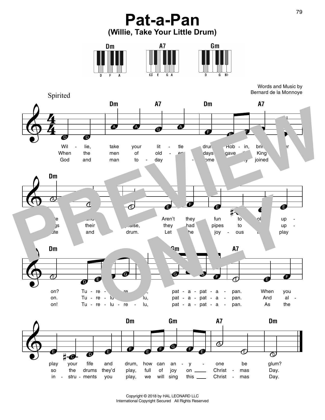 Learn to play Bernard de la Monnoye Pat-A-Pan (Willie, Take Your Little Drum) sheet music for Piano, Vocal & Guitar (Right-Hand Melody) in minutes. Bernard de la Monnoye Pat-A-Pan (Willie, Take Your Little Drum) sheet music notes and chords