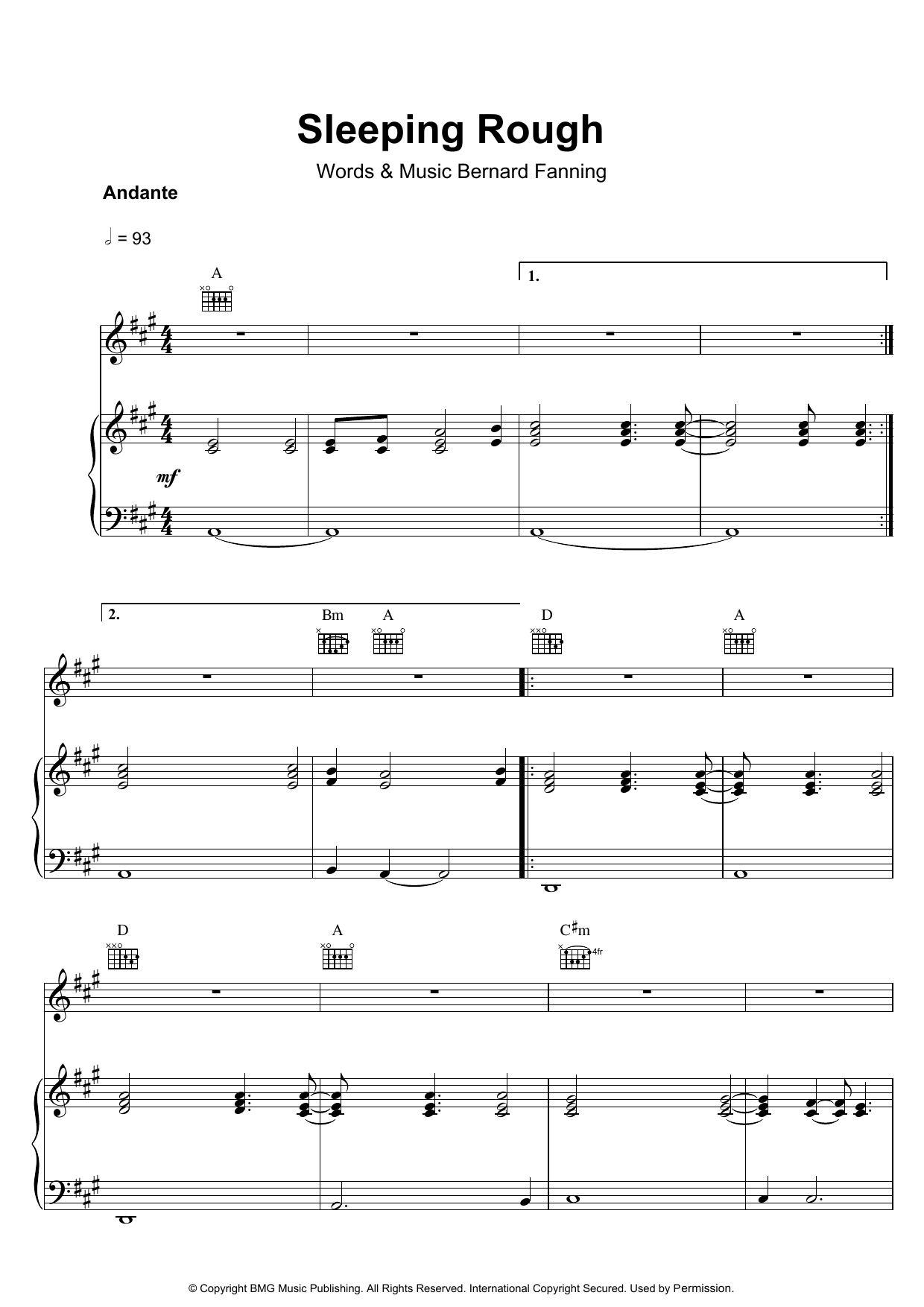 Learn to play Bernard Fanning Sleeping Rough sheet music for Piano, Vocal & Guitar (Right-Hand Melody) in minutes. Bernard Fanning Sleeping Rough sheet music preview music notes and score for Piano, Vocal & Guitar (Right-Hand Melody) including 7 page(s)