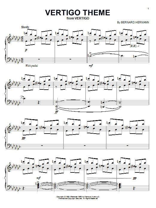 Learn to play Bernard Hermann Vertigo Theme sheet music for Piano in minutes. Bernard Hermann Vertigo Theme sheet music preview music notes and score for Piano including 6 page(s)