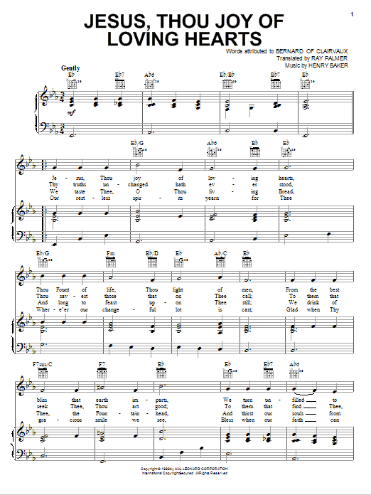 Learn to play Bernard of Clairvaux Jesus, Thou Joy Of Loving Hearts sheet music for Piano, Vocal & Guitar (Right-Hand Melody) in minutes. Bernard of Clairvaux Jesus, Thou Joy Of Loving Hearts sheet music preview music notes and score for Piano, Vocal & Guitar (Right-Hand Melody) including 2 page(s)