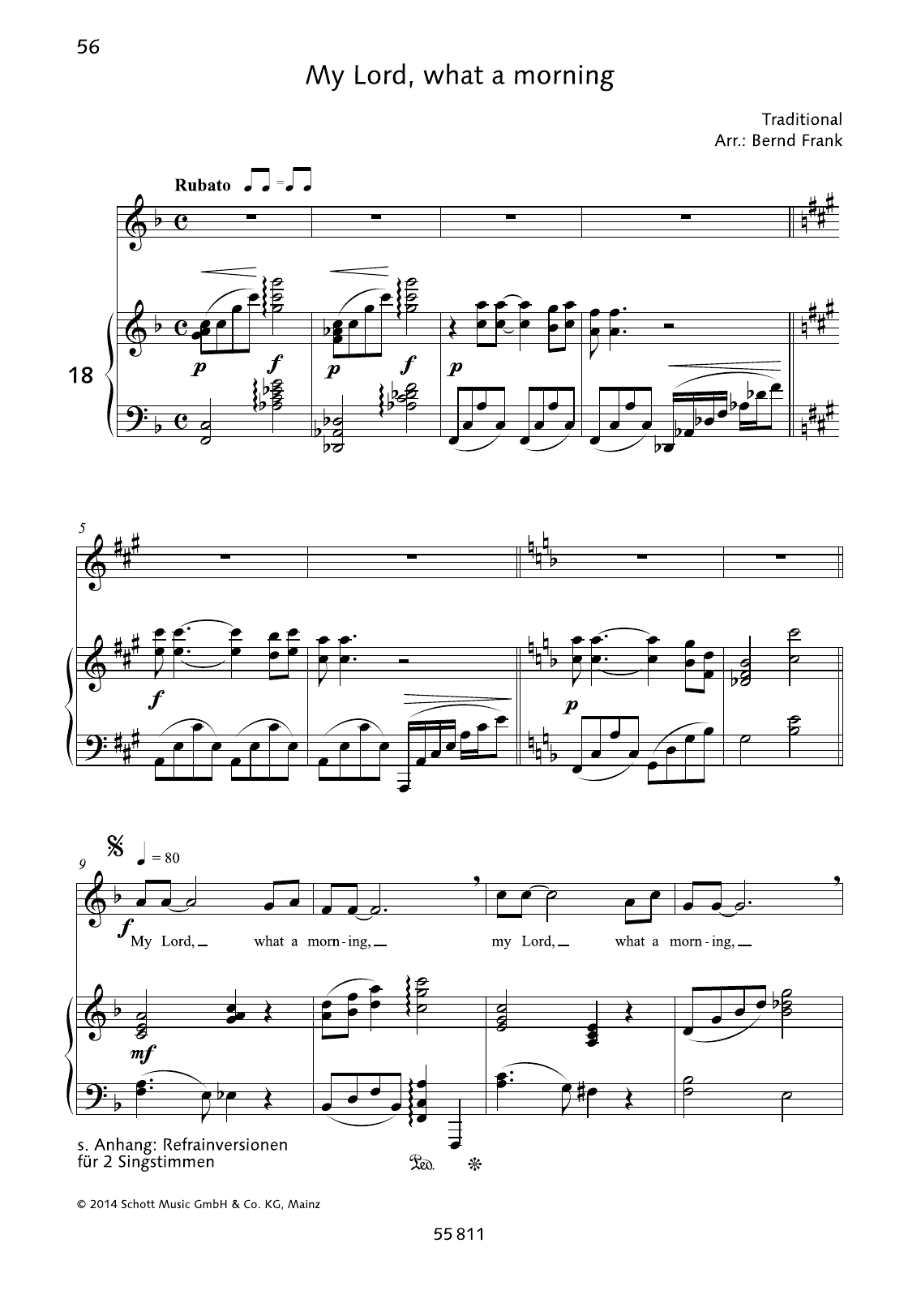 Bernd Frank My Lord, What a Morning sheet music, chords, lyrics - Printable PDF for Piano & Vocal