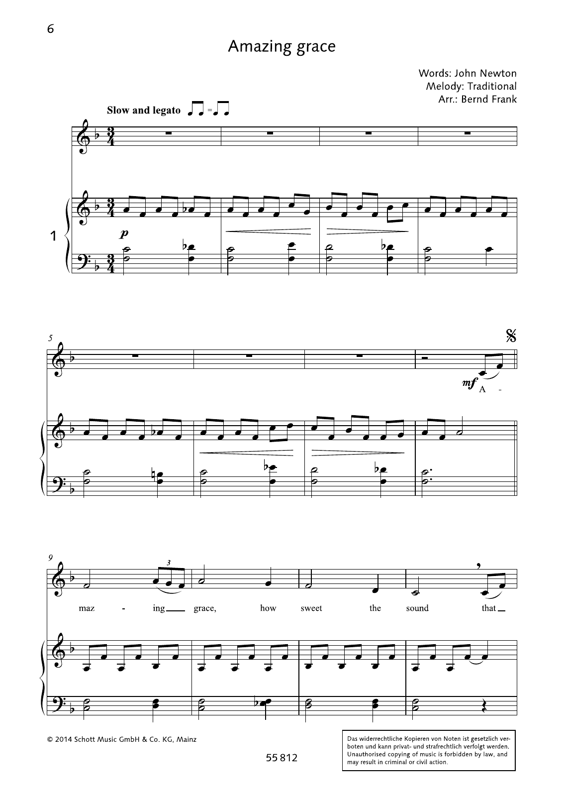 Learn to play Bernd Frank Amazing Grace sheet music for Piano & Vocal in minutes. Bernd Frank Amazing Grace sheet music preview music notes and score for Piano & Vocal including 2 page(s)