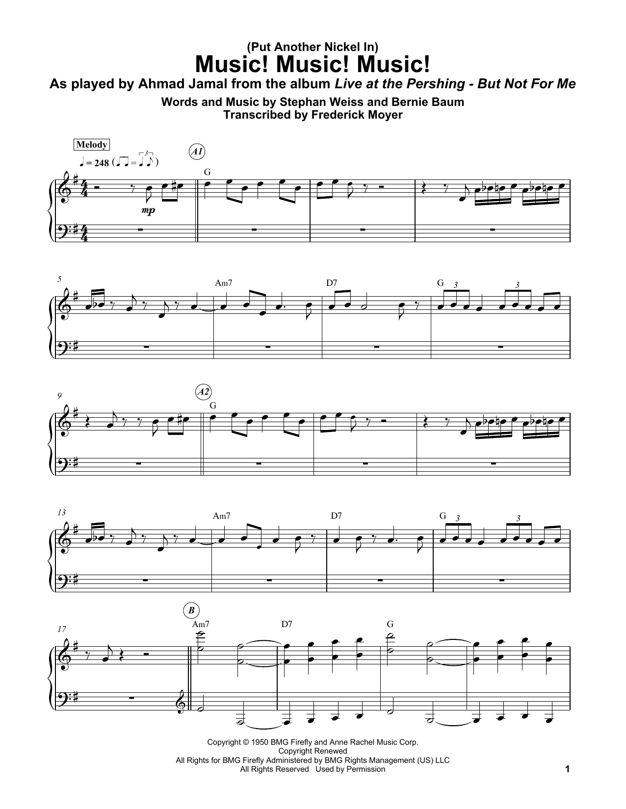 Bernie Baum (Put Another Nickel In) Music! Music! Music! sheet music, chords, lyrics - Printable PDF for Piano Transcription