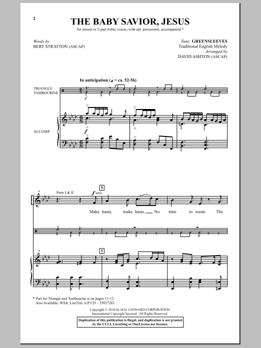 Bert Stratton The Baby Savior, Jesus sheet music, chords, lyrics - Printable PDF for Unison Choir