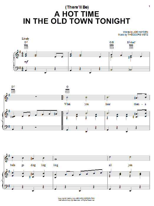 Learn to play Bessie Smith (There'll Be) A Hot Time In The Old Town Tonight sheet music for Piano, Vocal & Guitar (Right-Hand Melody) in minutes. Bessie Smith (There'll Be) A Hot Time In The Old Town Tonight sheet music notes and chords