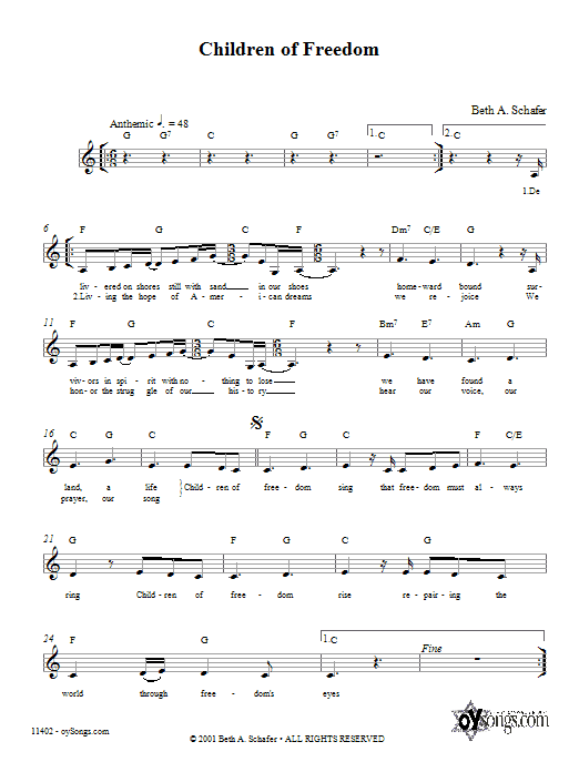 Learn to play Beth Schafer Children of Freedom sheet music for Melody Line, Lyrics & Chords in minutes. Beth Schafer Children of Freedom sheet music notes and chords