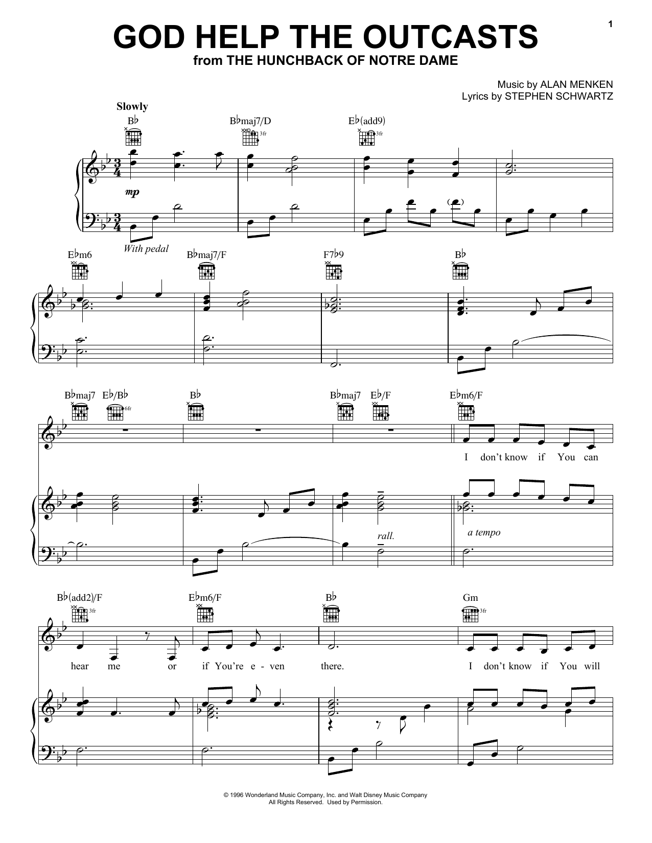 Download Bette Midler God Help The Outcasts sheet music notes and chords for Piano, Vocal & Guitar (Right-Hand Melody) - Download Printable PDF and start playing in minutes.