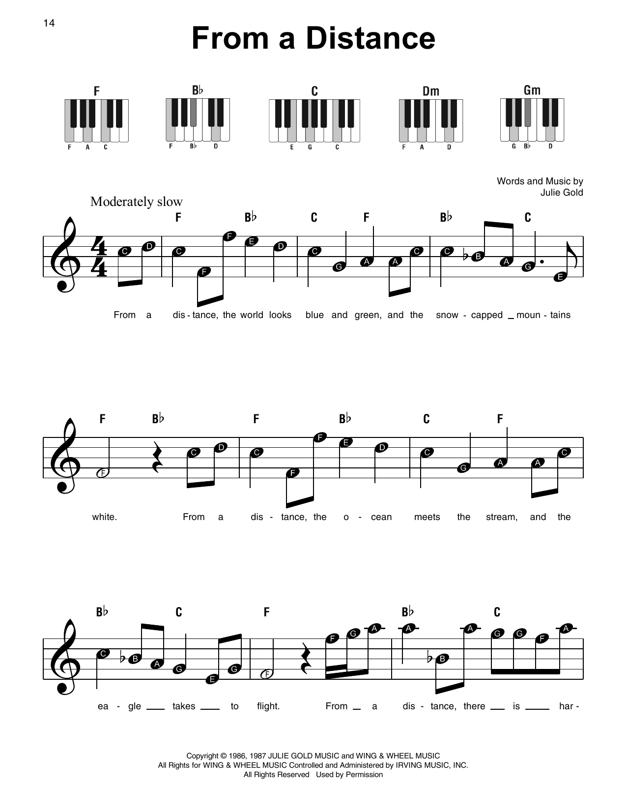 Learn to play Bette Midler From A Distance sheet music for Piano, Vocal & Guitar (Right-Hand Melody) in minutes. Bette Midler From A Distance sheet music notes and chords