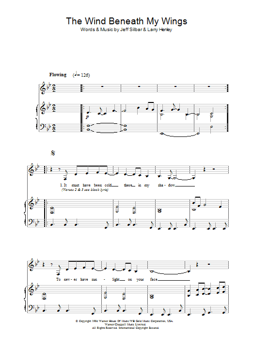 Learn to play Bette Midler The Wind Beneath My Wings sheet music for Piano & Vocal in minutes. Bette Midler The Wind Beneath My Wings sheet music preview music notes and score for Piano & Vocal including 9 page(s)