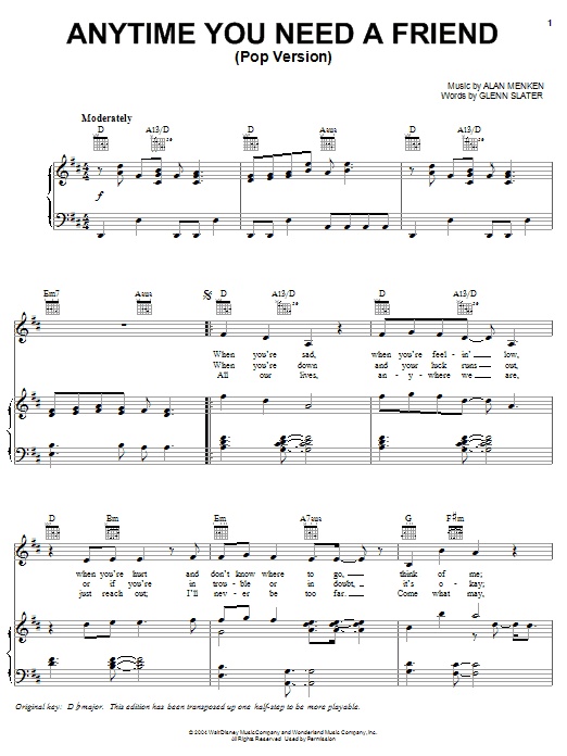 Learn to play The Beu Sisters Anytime You Need A Friend (Pop Version) sheet music for Piano, Vocal & Guitar (Right-Hand Melody) in minutes. The Beu Sisters Anytime You Need A Friend (Pop Version) sheet music preview music notes and score for Piano, Vocal & Guitar (Right-Hand Melody) including 4 page(s)
