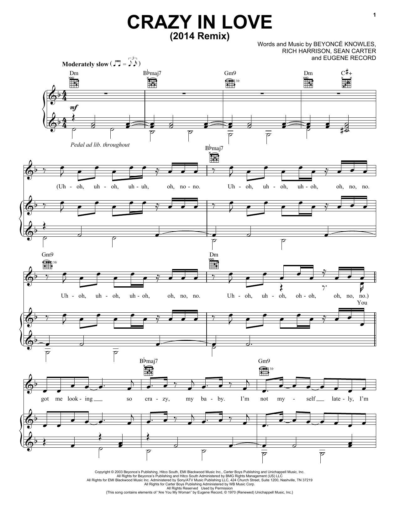Learn to play Beyoncé Crazy In Love sheet music for Piano, Vocal & Guitar (Right-Hand Melody) in minutes. Beyoncé Crazy In Love sheet music preview music notes and score for Piano, Vocal & Guitar (Right-Hand Melody) including 5 page(s)