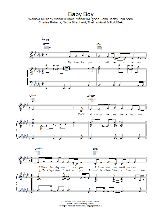 Learn to play Big Brovaz Baby Boy sheet music for Piano, Vocal & Guitar in minutes. Big Brovaz Baby Boy sheet music preview music notes and score for Piano, Vocal & Guitar including 5 page(s)